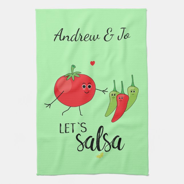 Love Salsa Dancing Humorous Cute Food Slogan Kitchen Towel (Vertical)