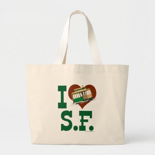 Love San Francisco Cable Cars Illustrated Art Large Tote Bag