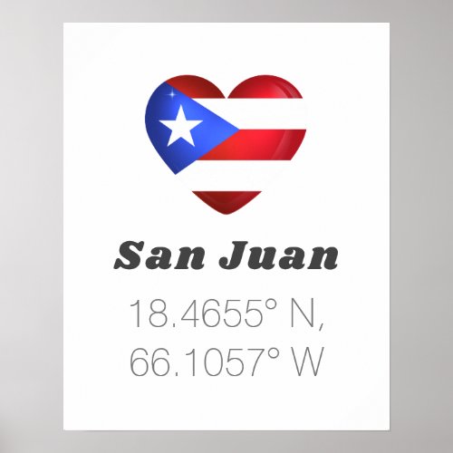 Love San Juan Latitude Longitude Poster