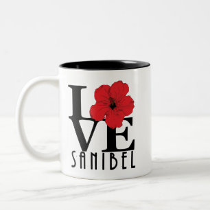 LOVE Sanibel Florida Red Hibiscus 111oz Two-Tone Coffee Mug