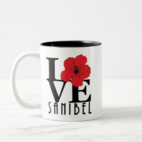 LOVE Sanibel Florida Red Hibiscus 111oz Two_Tone Coffee Mug