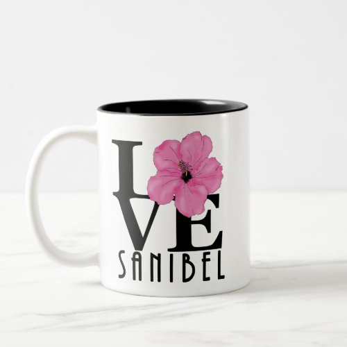 LOVE Sanibel Pink Hibiscus 11oz Two_Tone Coffee Mug