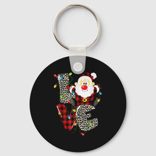 Love Santa Claus Buffalo Plaid Red Leopard Christm Keychain