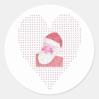 Love Santa Claus Heart Stickers in Pointillism