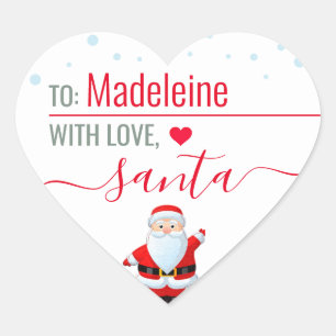 "Love, Santa" Cute Personalized Christmas Gift Heart Sticker