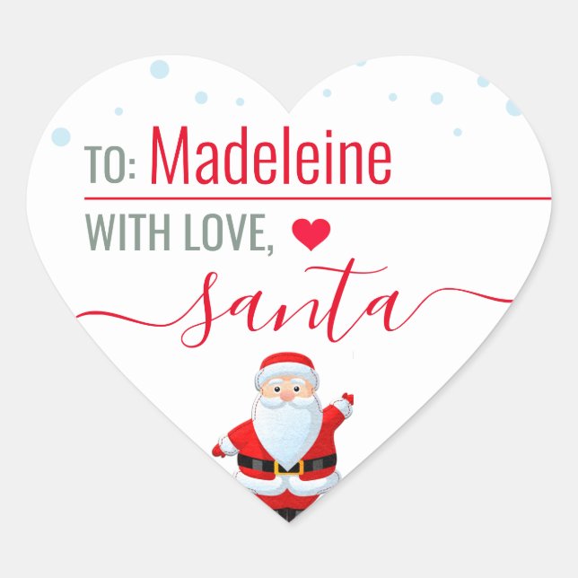 "Love, Santa" Cute Personalized Christmas Gift Heart Sticker (Front)