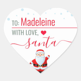 "Love, Santa" Cute Personalized Christmas Gift Heart Sticker