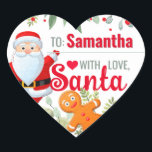 "Love, Santa" Gingerbread Custom Christmas Gift Heart Sticker<br><div class="desc">A personalized and cute "With Love,  Santa" sticker to attach to your Christmas gifts! Change the name for a customized Christmas gift from Santa! Features Santa and a gingerbread man with Christmas greenery.</div>