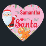 "Love, Santa" Gingerbread Custom Christmas Pink Heart Sticker<br><div class="desc">A personalized and cute "With Love,  Santa" sticker to attach to your Christmas gifts! Change the name for a customized Christmas gift from Santa! Features Santa and a gingerbread man with Christmas greenery on a pink background.</div>