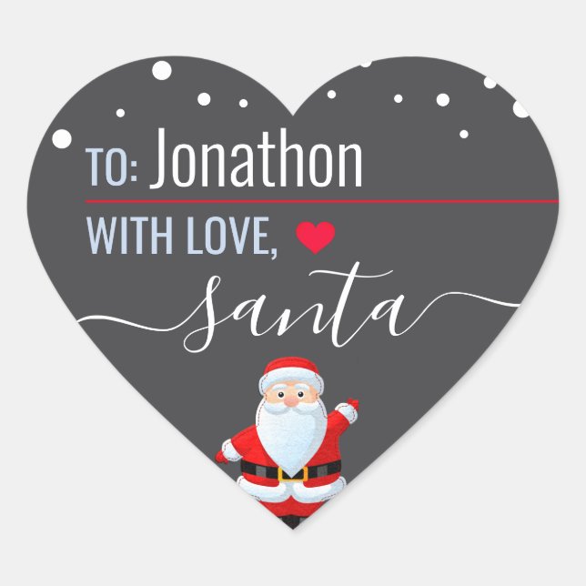 "Love, Santa" Gray Customized Christmas Gift Heart Sticker (Front)