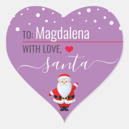 Love Santa Lilac Personalized Christmas Gift Heart Sticker