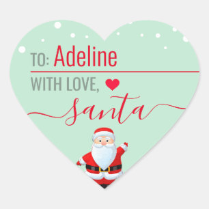 "Love, Santa" Mint Personalized Christmas Gift  Heart Sticker