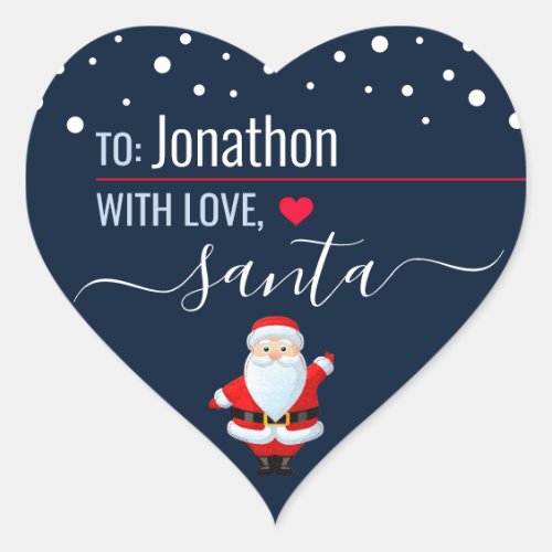 Love Santa Navy Blue Customized Christmas Gift Heart Sticker