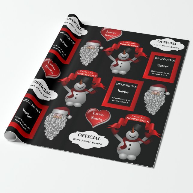 Love Santa Personalized Name & Location Wrapping Paper (Unrolled)