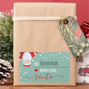 "Love, Santa" Sage Green Custom Holiday Gift Rectangular Sticker