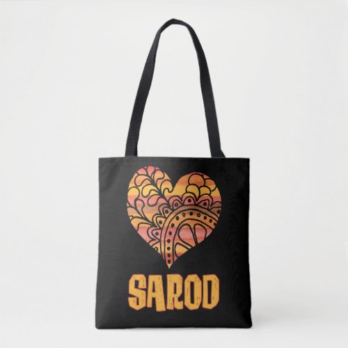 Love Sarod Orange Mandala Heart Indian String Instrument Tote Bag