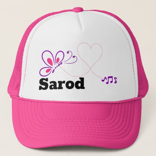 Love Sarod Pink Purple Butterfly Heart Music Notes Trucker Hat