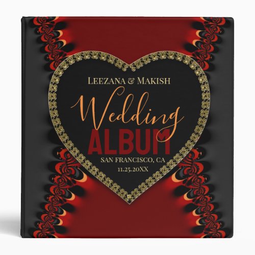Love Satin Red Black Fractal Lace Wedding Album 3 Ring Binder