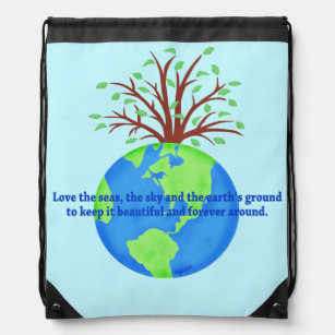 Love Save Earth Ecology Blue Environment Art Drawstring Bag