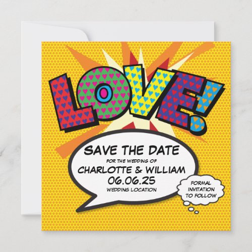 LOVE Save the Date Fun Retro Comic Book Pop Art