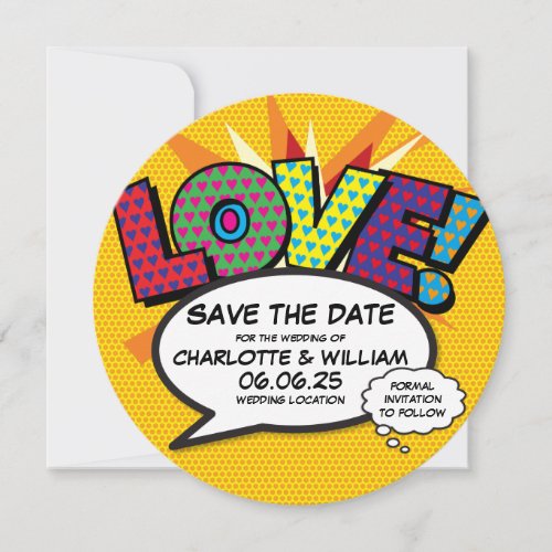 LOVE Save the Date Fun Retro Comic Book Pop Art