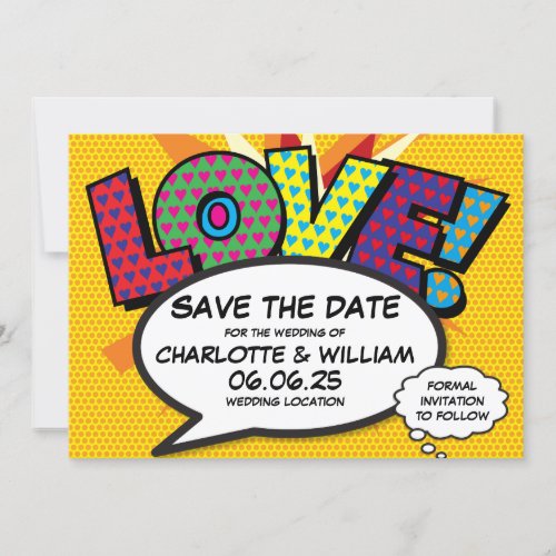 LOVE Save the Date Fun Retro Comic Book Pop Art