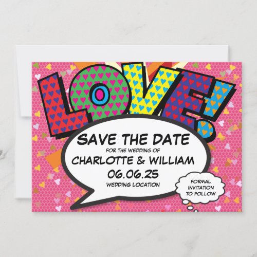 LOVE Save the Date Fun Retro Comic Book Pop Art