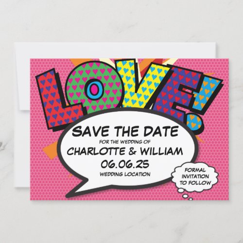 LOVE Save the Date Fun Retro Comic Book Pop Art