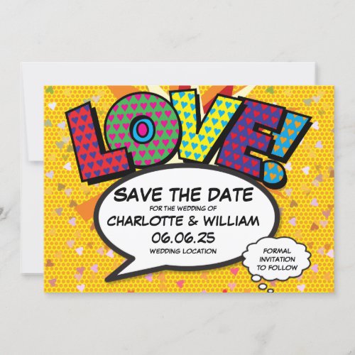 LOVE Save the Date Fun Retro Comic Book Pop Art