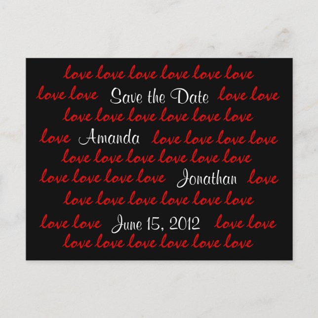 "Love" Save the Date Postcard (Black) (Front)