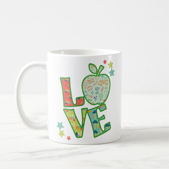 Love School Apple, Drawn Back to School Coffee Mug (Left)