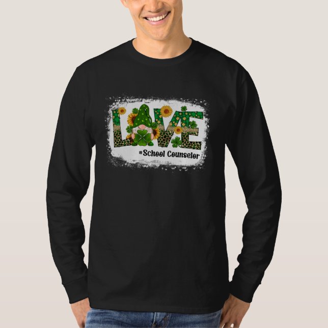 Love School Counselor Gnome Sunflower  St Patrick  T-Shirt (Front)