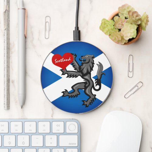 Love Scotland Rampant Heart  Scottish Flag Wireless Charger