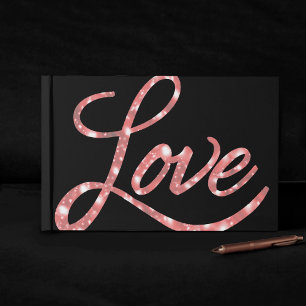 Love Script Black and Pink Glitter Star Sparkle Guest Book