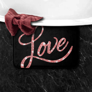 Love Script   Black and Pink Glitter Stars Sparkle Bathroom Mat