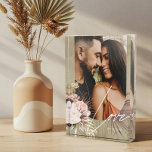 Love Script Boho Watercolor Floral Keepsake Arch Photo Block<br><div class="desc">A beautiful photo keepsake gift for the newlyweds. Beautifully designed modern bohemian watercolor tropical floral wedding photo featuring our hand-drawn boho botanical flowers and tropical greenery. Modern geometrical shapes paired with a beautiful modern boho color palette create this elegant sophisticated wedding photo keepsake. "Love" script p;hoto overplay, customize with the...</div>