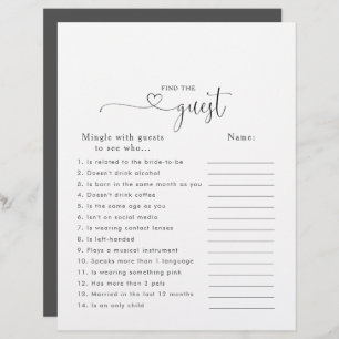 Love Script Bridal Shower Find the Guest Game