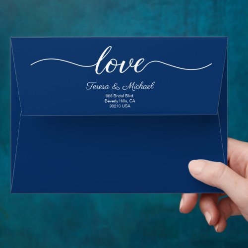 Love Script Custom Return address Wedding Blue Envelope