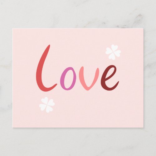 Love Script Design Pinks Reds  White Postcard