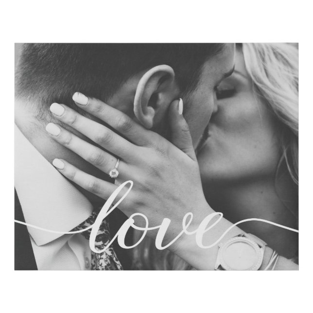 Love Script Elegant Typography Wedding Photo Faux Canvas Print (Front)