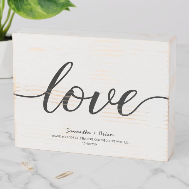 Love Script Elegant Wedding Centerpiece Giveaway Wooden Box Sign (In Situ Horizontal)