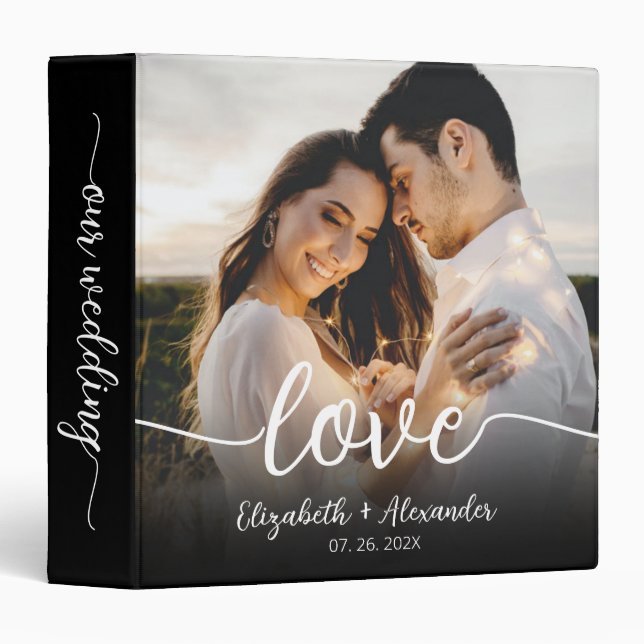 Love Script Elegant Wedding Photo Album Binder  (Front/Spine)
