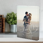 Love script elegant wedding photo overlay custom<br><div class="desc">Personalize this Love heart calligraphy script custom photo block with bride and groom's names and wedding date and place. Could be a perfect keepsake gift for the newlyweds.</div>