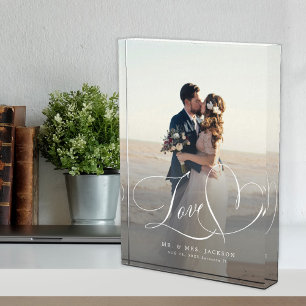 Love script elegant wedding photo overlay custom block