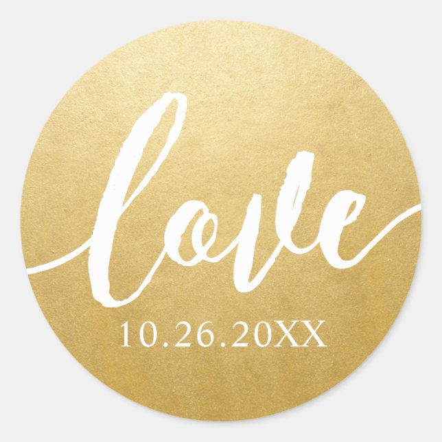 Love Script Gold Favor Sticker with Date (Front)