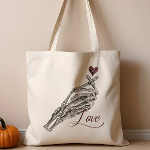 Love Script Gothic Skeleton Heart Hand Monogram Tote Bag