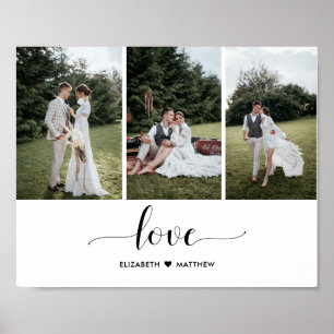 Love Script Handwritten Customized Wedding 3 Photo Poster