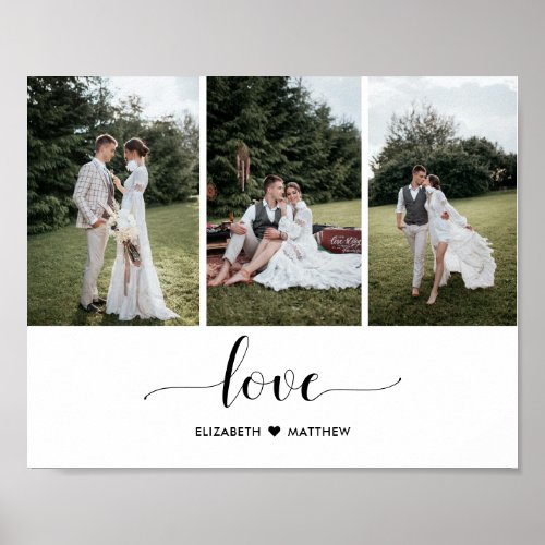 Love Script Handwritten Customized Wedding 3 Photo Poster