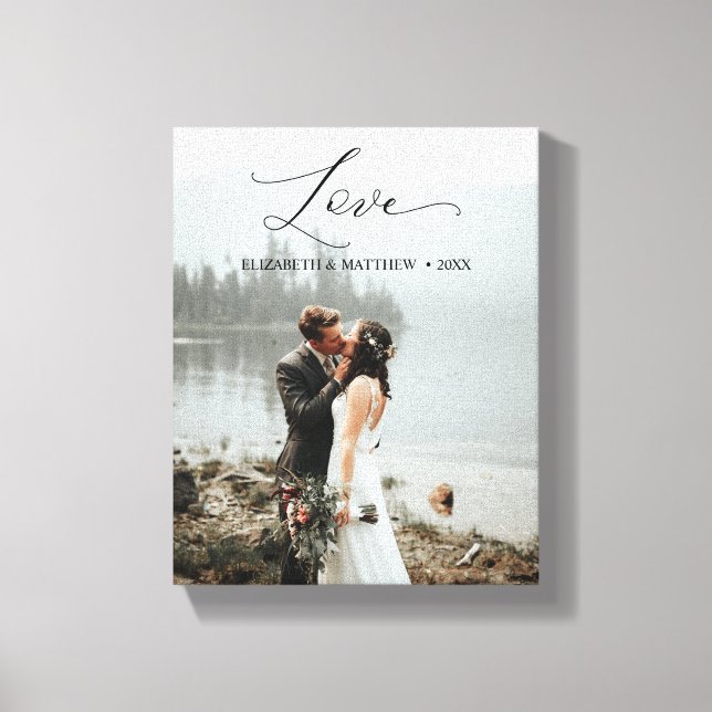 Love Script Handwritten Customized Wedding Photo Canvas Print (Front)