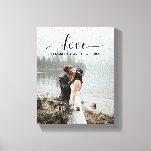 Love Script Handwritten Personalized Wedding Photo Canvas Print (Front)